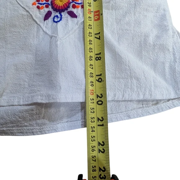 Embroidered White Cotton Peasant Blouse  Boho Floral Artisanal Women's Top XL - Picture 5 of 7